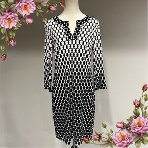 Donna Morgan Black White Geometric Long Sleeve Sheath Dress